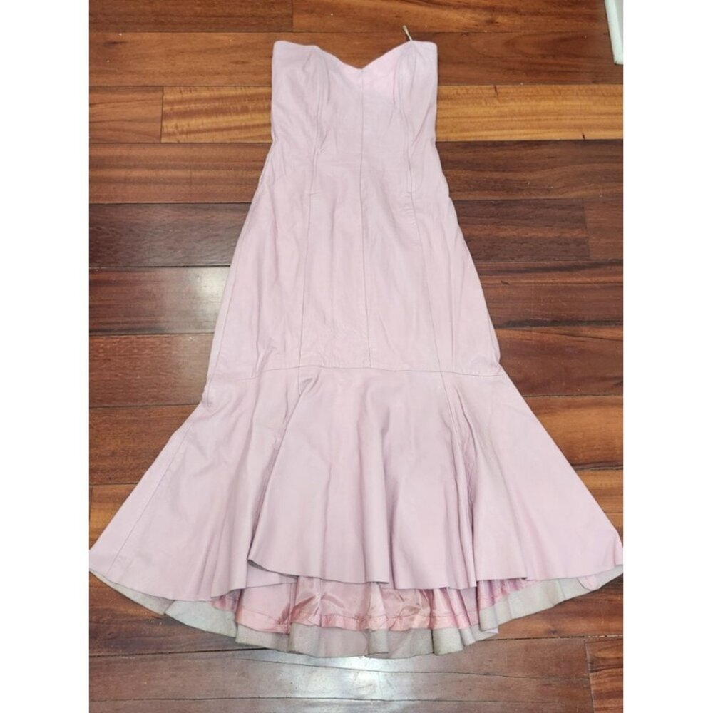 Vintage Pink Leather Strapless Dress Size 8 Mermaid Midi Genuine Leather USA - Picture 2 of 13